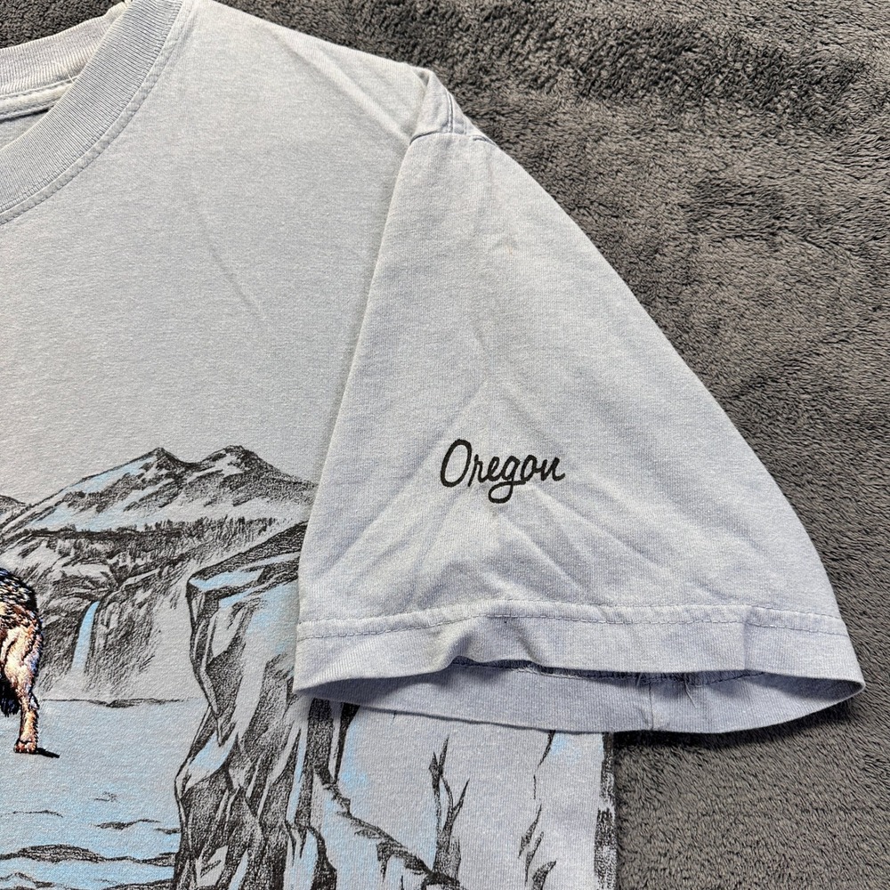 Vintage Habitat Wilderness T-Shirt Mens Large Blue Howling Wolf Oregon AOP - Picture 3 of 8
